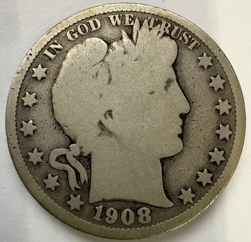 1908-D Barber Silver Half Dollar $0.50 piece