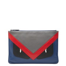 Fendi Bag Bugs Monster Clutch 7N0078 Leather Blue Gray Red Women