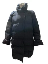 Patrizia Pepe Womens Snap Front Down Quilted Navy Blue Mock Neck Coat Size IT 44