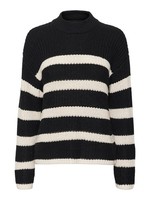Vero Moda Damen Vmhilda LS Highneck GA Noos Pullover, Black/Stripes:Birch, L