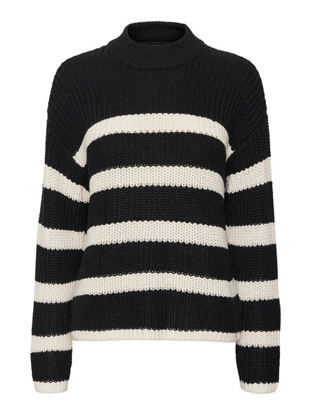 Vero Moda Damen Vmhilda LS Highneck GA Noos Pullover, Black/Stripes:Birch, L-image