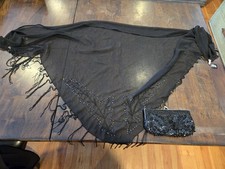 Vintage Bijoux Terner Clutch Purse Black Beaded with Matching Shawl