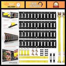 E-Track Tie-Down Rail Kit 4 Pack - 2ft Rails, Ratchet Straps, O-Rings, D-Rings f