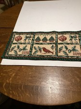 Table Runner Christmas Tapestry 13 x68 Tree Cardinal Ornament Holly Green Edge