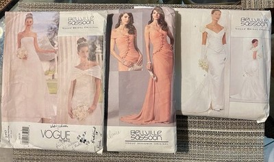 Lot 3 Vogue Bellville Sassoon Wedding Gown  Formal Wear Pattern Sz 6,8,10