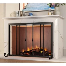 Fireplace Screen, Wrought Iron Mesh,Baby Safe Spark Guard Protector with 2-Doors