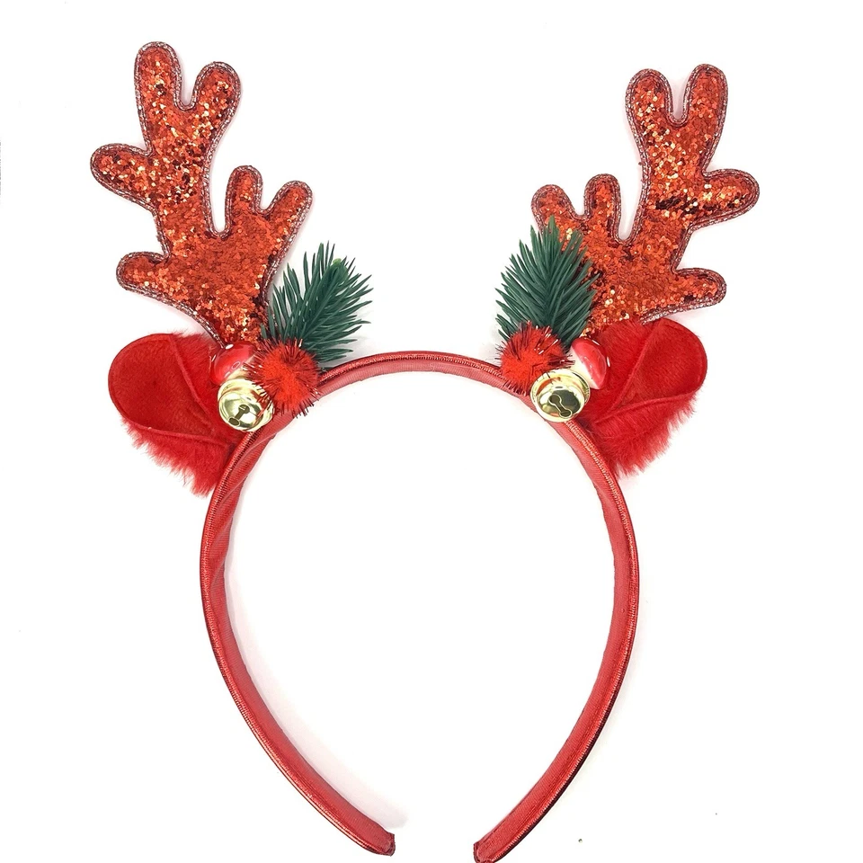 Red Glitter Reindeer Antler Christmas Headband Holiday Party Hair Accessory - Image 3 of 4