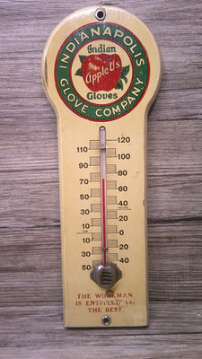 antique advertising thermometer '' Indian Apple Us''  Indianapolis glove Company