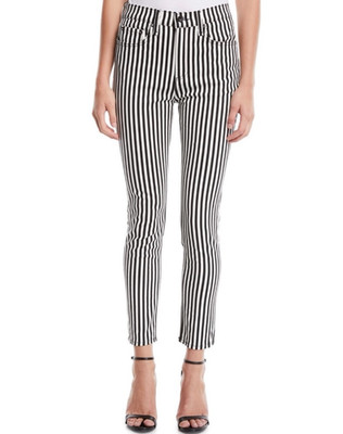 Rag & Bone Women's 31 High Rise Ankle Skinny Striped Black White Jeans Punk Goth
