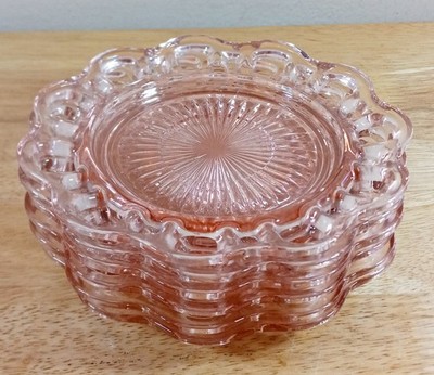 VTG Hocking Glass Old Colony Lace Edge Pink CHOICE Plates 1930s Depression EUC