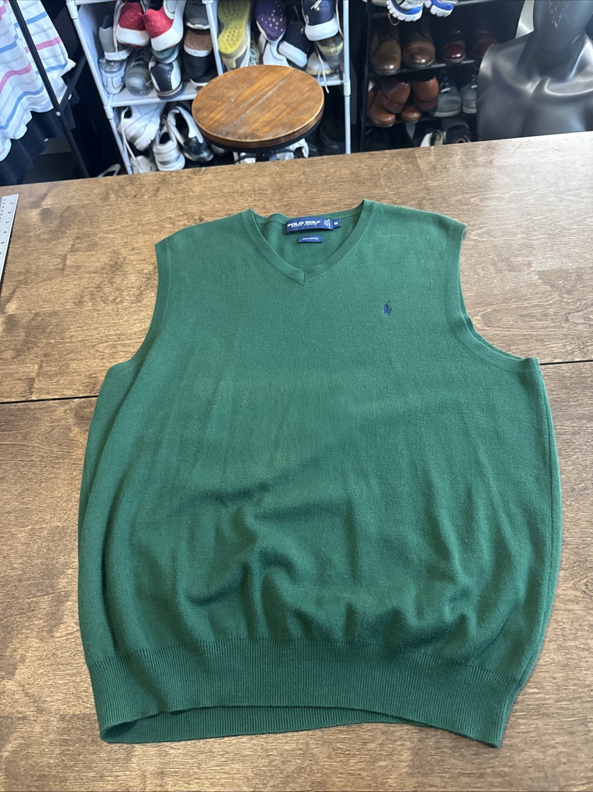 Polo Ralph Lauren Mens M Pullover 100% Cotton V Neck Vest Masters Green VTG Y2K