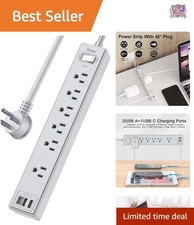 6Ft Power Strip Surge Protector Extension Cord with 6 AC Outlets USB Ports Grey