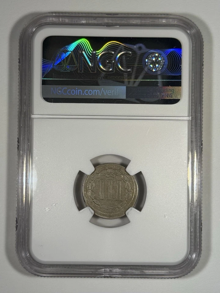 1866 Three Cent Nickel - 3CN PCGS MINT ERROR F12 , BROADSTRUCK - Image 4 of 4