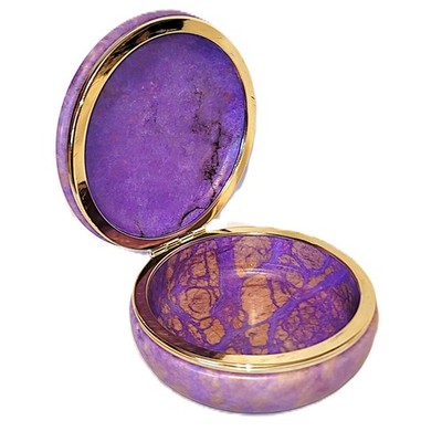 4'' x 2'' Pretty Purple & Rust Carved Alabaster Hinged Trinket Box Made in Italy 