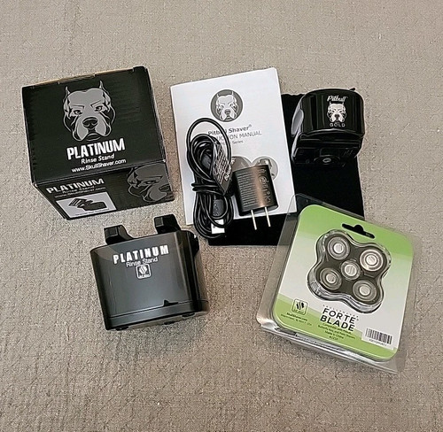 Skull Shaver Pitbull Gold Razor Set With New Blade And Platinum Rinse Stand