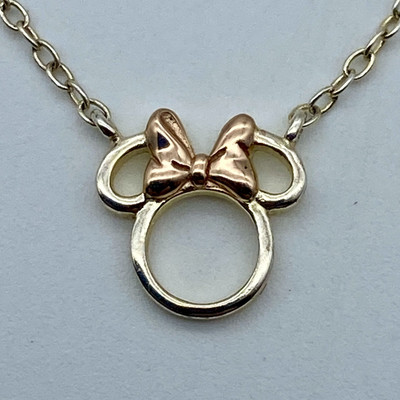 Disney 925 Sterling Silver Minnie Mouse Necklace 16-18 In Two-Tone Marked  LA CN