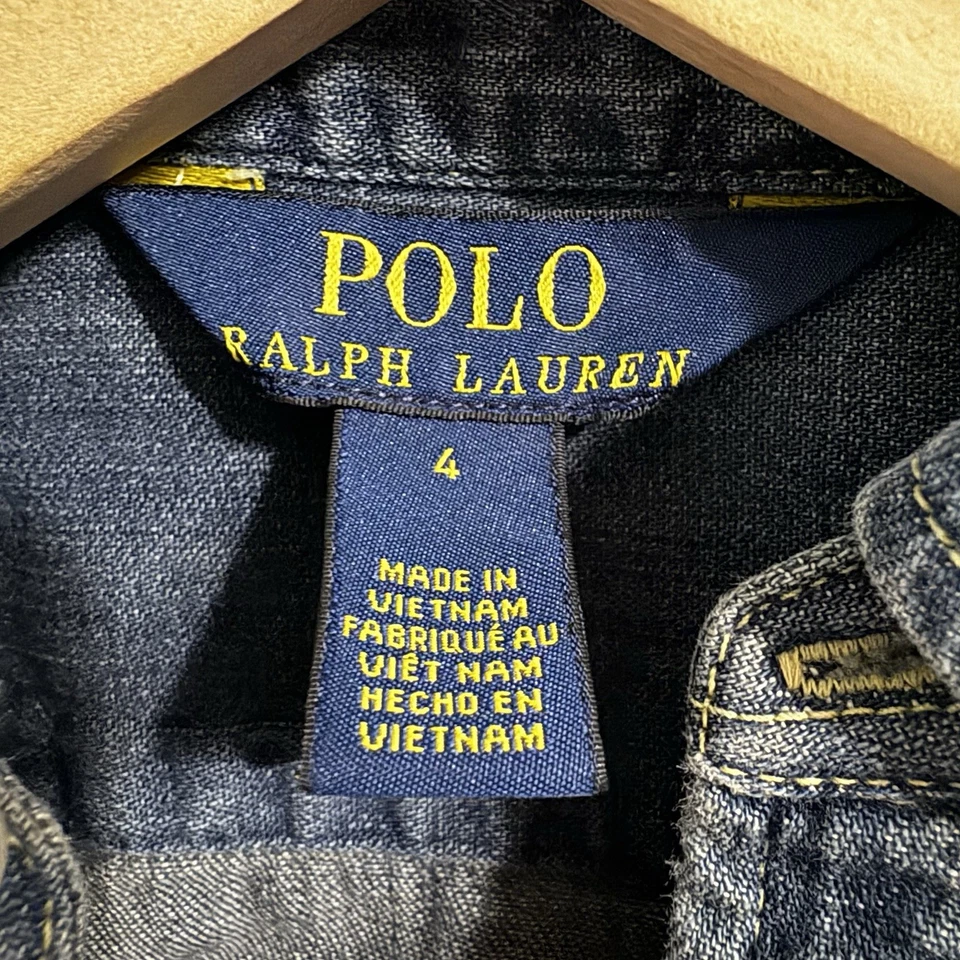 Polo Ralph Lauren 女孩 4 码牛仔布纽扣衬衫连衣裙经典准备 — 第 3/4 张图片