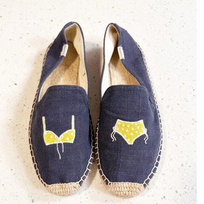 Soludos Navy Espadrilles Bikini Embroidery Slip-On Flats Size 10 Novelty Shoes