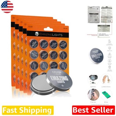 High-Capacity CR2450 Lithium Metal Batteries 100 Pack 3V Long-Life Key Fob Power