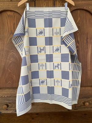 Ekelund Sweden weavers woven square tablecloth Swedish blue yellow moose horse