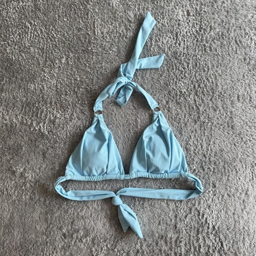 Unbranded Halter Triangle Bikini Top Large Light Blue Gold Ring Hardware