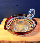 2 Cranberry Red Cut to Clear Candy Dishes brilliant Cut One Pour Lipped dish — photo 7