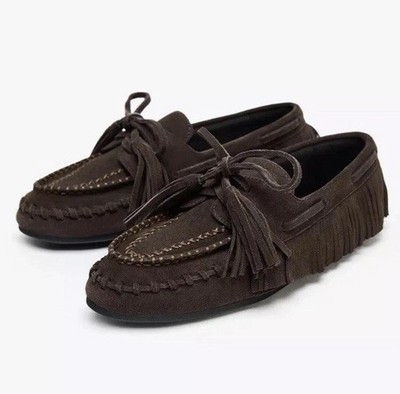 ZARA Woman NWT SS25 Brown Suede Fringe Loafers Shoes Size US  display picture 1