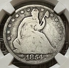 1854 arrows Seated Liberty half dollar, NGC graded G details
