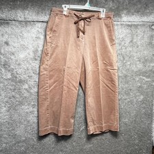 J Jill Brown Tan Cropped Pants Drawstring Waist Wide Leg Size 16 Regular