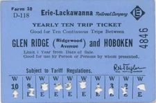 Erie-Lackawanna Glen Ridge NJ and Hoboken 10 trip sold 6/1/1965