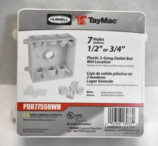 Hubbell Taymac 7 Holes 2 Gang Outlet Box White 26 1/2 Cubic Inch Square Plastic