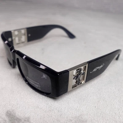 Vintage Y2K Ed Hardy EHS028 Black Shield Sunglasses w/ Embroidered Case & Cloth Ed Hardy Shield Sunglasses for Women for sale | eBay main image 4