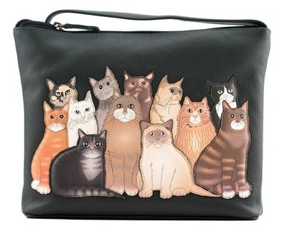 Mala Leder Meowfia Katze dunkelgrau Midi Umhängetasche Schultertasche Handtasche + Staubbeutel