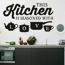 KITCHEN SEASONED WITH LOVE Cafe Home Wall Art Decal Quote Decor Words Lettering