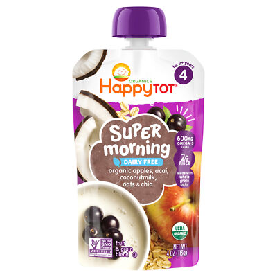 Happy Tot Morning Pouch Apple Acai Coconut Milk 4 oz (Pack of 16)