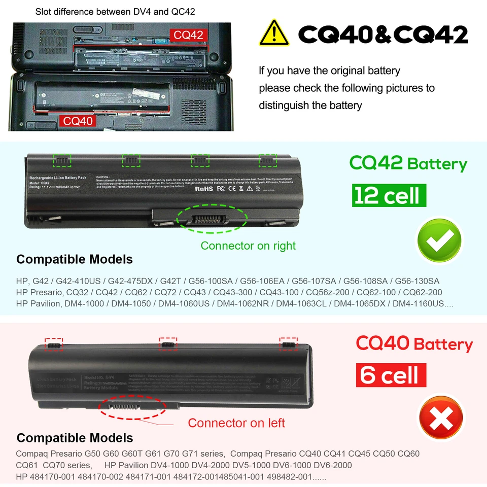 Batería CQ42 CQ56 para HP Pavilion dv7 dv6 dv5 g6 g7 dm4 G72 593553-001 G62 G42 Foto 2 de 4