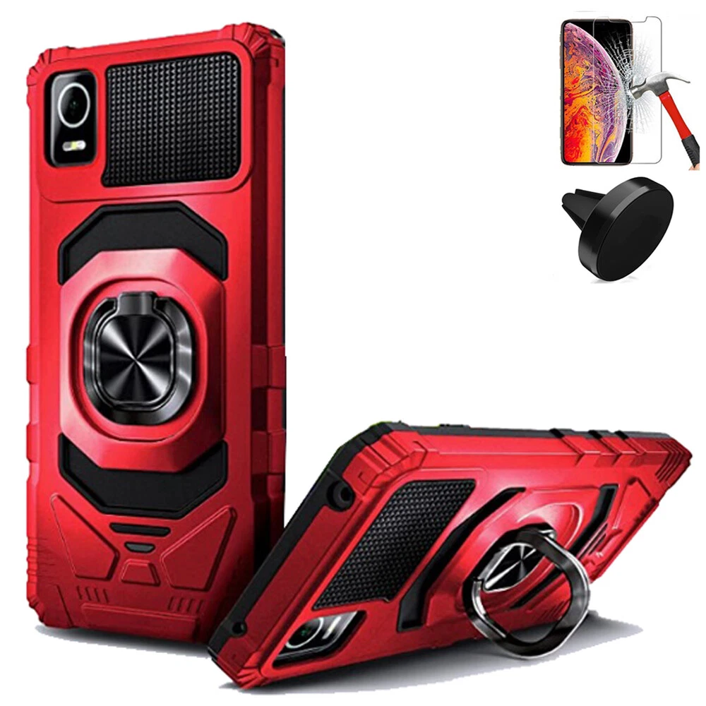 Phone Case for Cricket Debut Smart Shock Absorbing Case Tempered Glass Car Mount