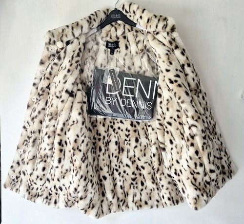 Dennis Basso Reversible Faux Animal Print Coat Hood Womens Sz Med Garmet Bag New