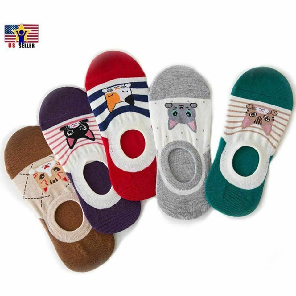 Mujer No Show Invisible Animal Gato Lindo Gatito Algodón Corte Bajo Informal Calcetines al Tobillo Foto 2 de 4