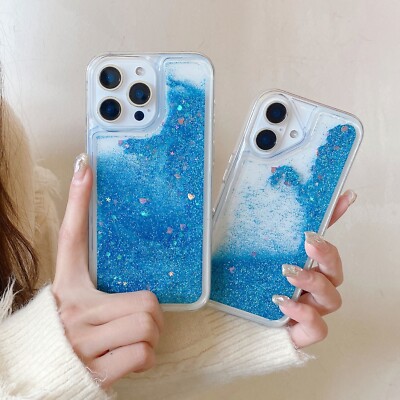 For Various Phone Bling Blue Quicksand Liquid Glitter Case