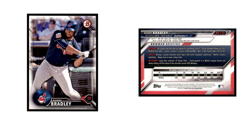 2016 Bowman Bobby Bradley Baseball Cards #BD-172 - Image 3 of 3