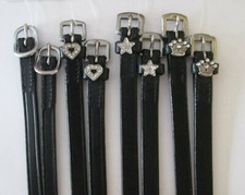 NEW BLACK PREMIUM LEATHER DIAMANTE SPUR STRAPS CROWN STAR HEART