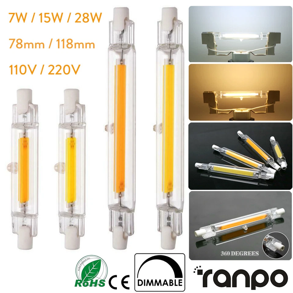 À Variation R7S LED Verre Tube Ampoules 78mm 118mm 7W 15W 28W Remplacer Halogène - Photo 1/4