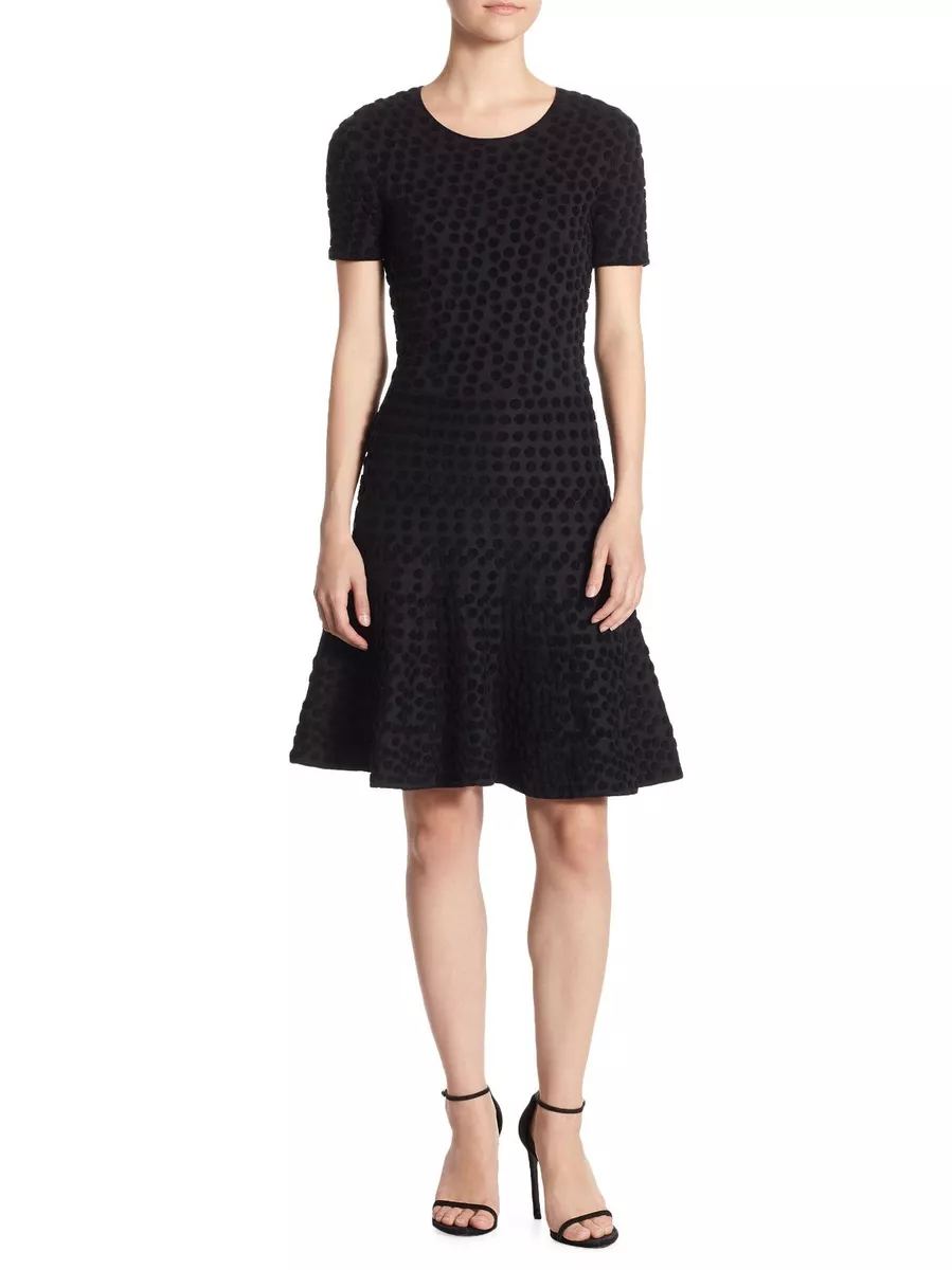 NEW Akris Punto Black Velvet Polka Dot Dress - Size 2 #D4283