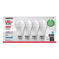 Satco S28790 - 15.5 Watt A19 LED Light bulbs  - 5000K - 1 Pack of 4 Bulbs