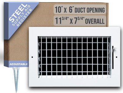 Fits 10X6 Duct Opening Steel Adjustable Air Supply Grille by  | Register Vent...