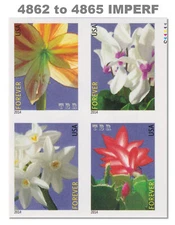 4862-65 4865 4865c Winter Flowers No Die Cut NDC Imperf Block of 4 MNH - Buy Now