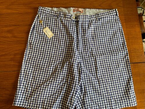 NWT Peter Millar Shorts Size 38 Mens Navy Blue Plaid Chino Golf Flat Front $85