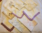 Vintage Ladies Handkerchiefs Embroidered & Lace Edge Purple Ivory Pink Blue