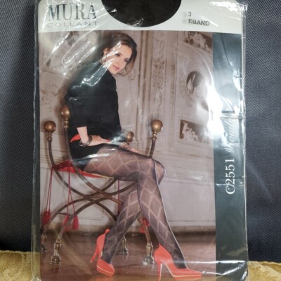 Mura Collant Sheer Pantyhose C2551 Rombi Sz 3/med Ebano/Black/Ebony New